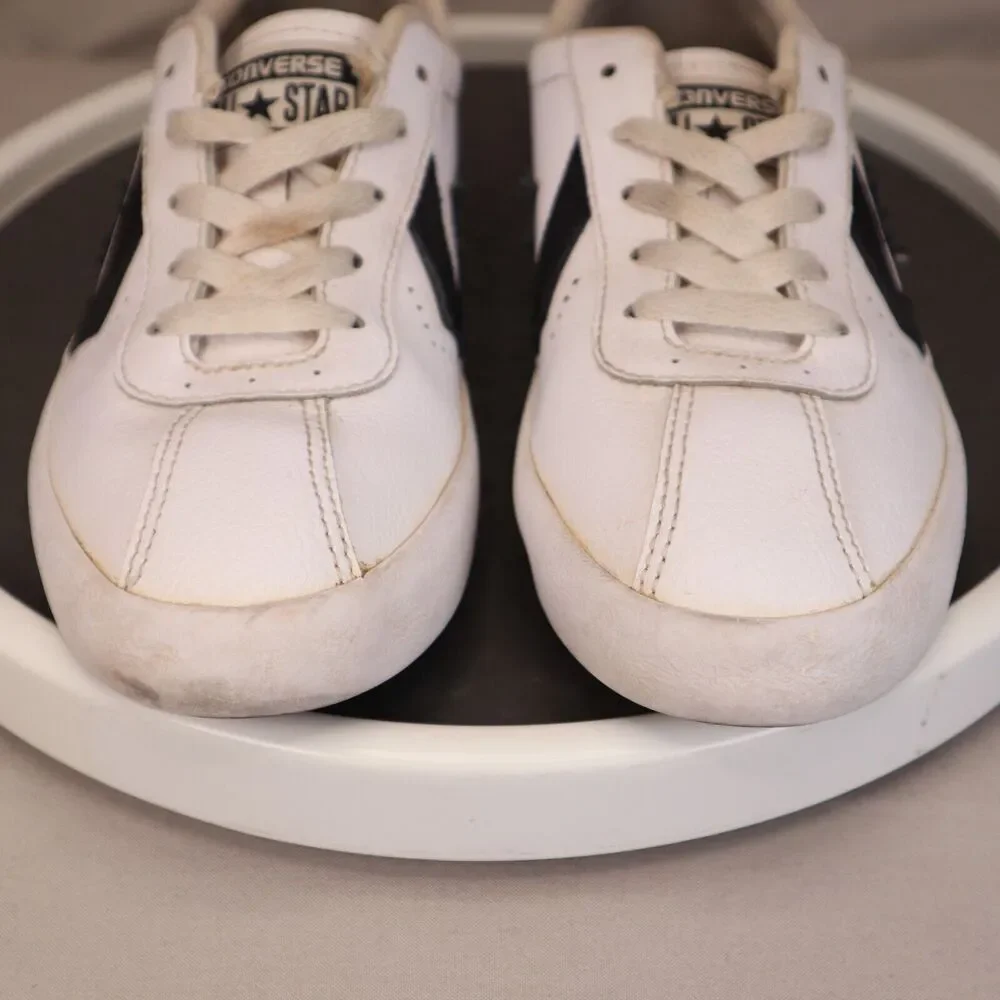 CONVERSE All Star Player Ox Youth Size 3 Shoes White Black Leather Sneakers